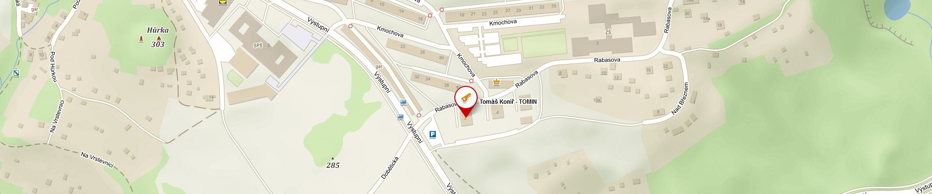 Mapa s umístěním firmy TOMIN – Rabasova 3196/2, Ústí nad Labem – Severní Terasa